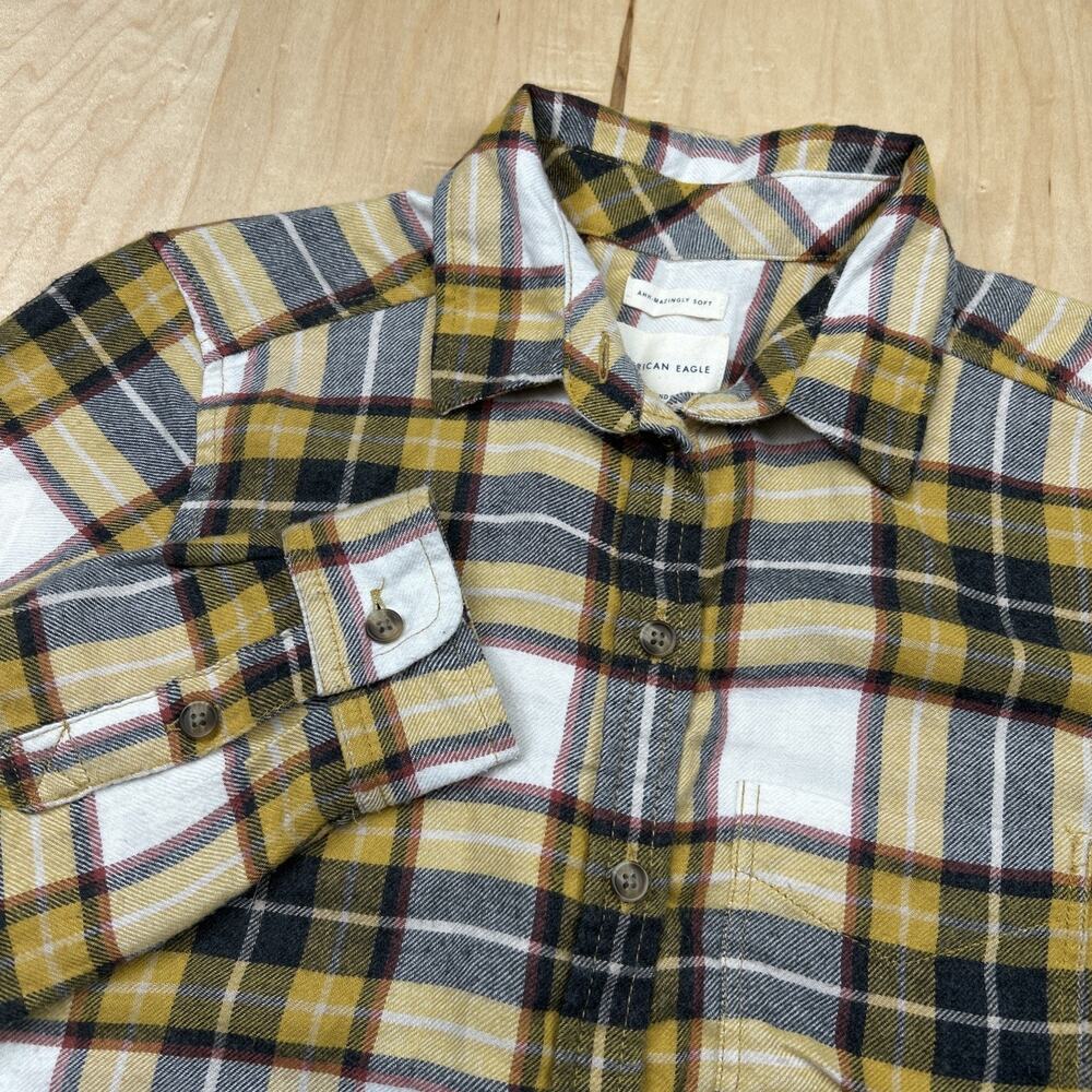 American Eagle Boyfriend Fit Plaid Flannel Shirt Women’s X Small Yellow Soft
